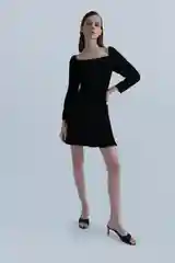 Черный платье женское INCITY с крупным бантом на груди, вырез-каре, приталенный крой