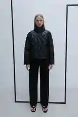 Черный куртка женская INCITY из гладкой экокожи, стеганая отделка с узором в ромб