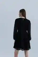 Черный платье женское INCITY с крупным бантом на груди, вырез-каре