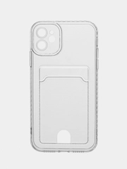 Чехол с карманом для карт на iPhone XR, 11, 12, 13, Pro, Pro Max, прозрачный силикон