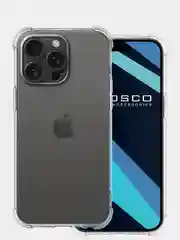 Прозрачный чехол + стекло для iPhone 15 Pro противоударный силиконовый ROSCO прозрачный с углами