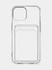 Прозрачный чехол для Apple iPhone 15 силиконовый ROSCO с карманом для карт, защитой камер, картхолдер