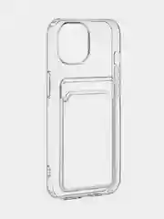 Прозрачный чехол для Apple iPhone 15 силиконовый ROSCO с карманом для карт, защитой камер, картхолдер