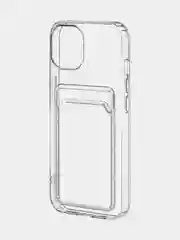 Прозрачный чехол для Apple iPhone 15 силиконовый ROSCO с карманом для карт, защитой камер, картхолдер