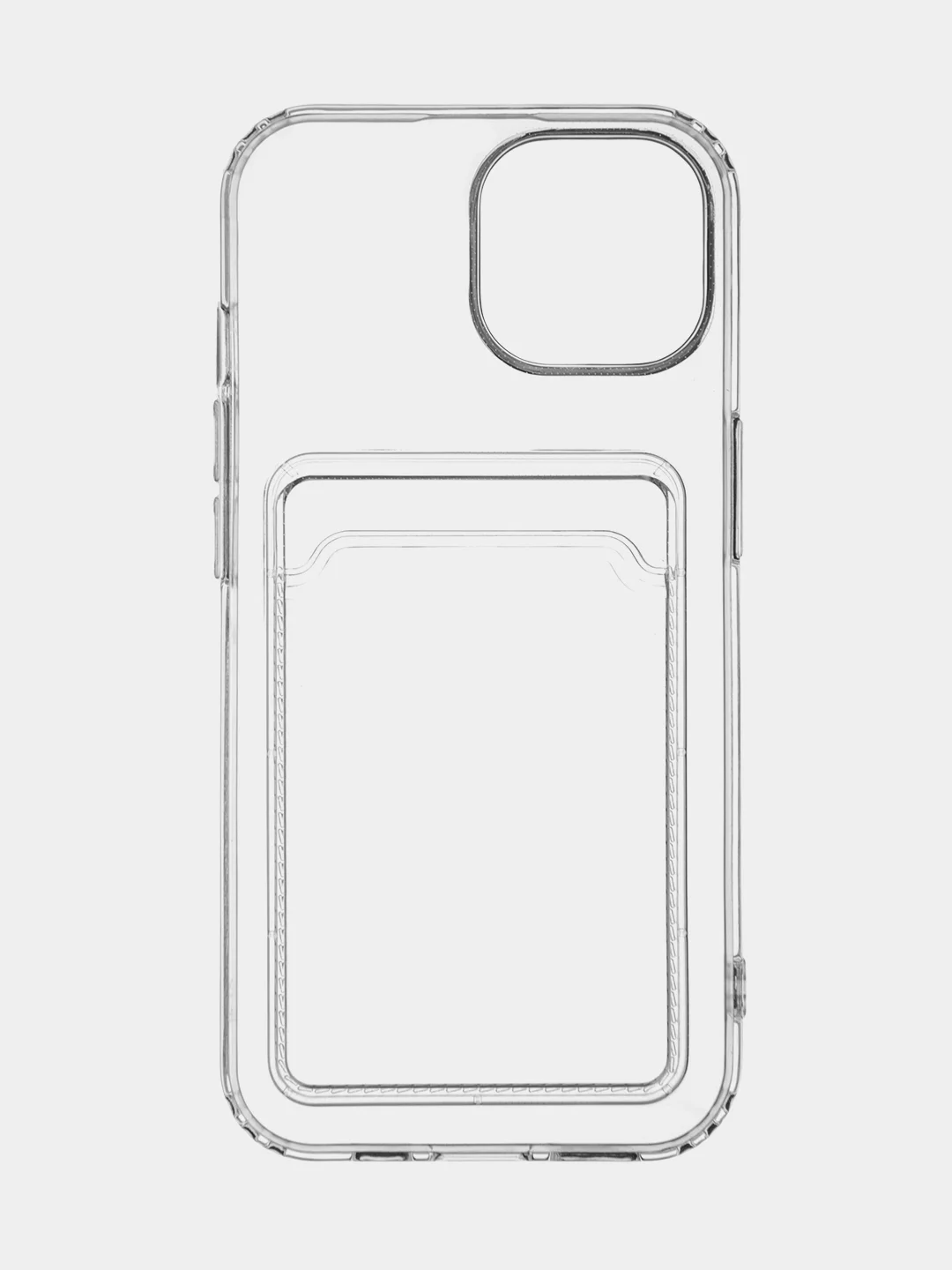 Прозрачный чехол для Apple iPhone 15 силиконовый ROSCO с карманом для карт, защитой камер, картхолдер
