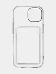 Прозрачный чехол для Apple iPhone 15 силиконовый ROSCO с карманом для карт, защитой камер, картхолдер