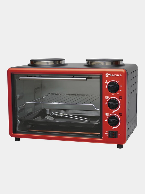 Духовка электрическая Sakura SA-7027HBR 2600Вт 21л 2конф черн/красный