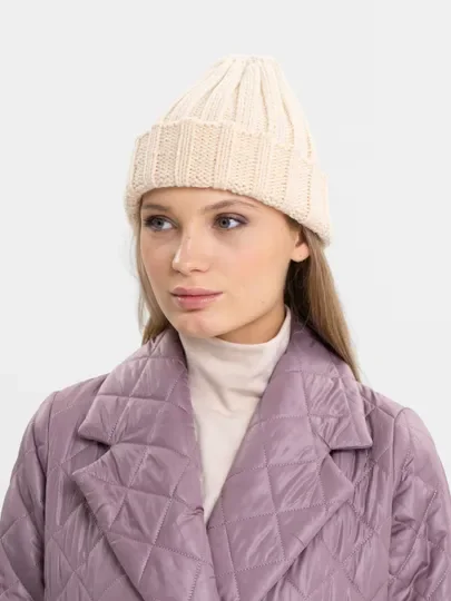 Бежевый шапка бини QP Store, вязаная, демисезонная