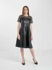 Бордовый платье женское из экокожи, с гипюром