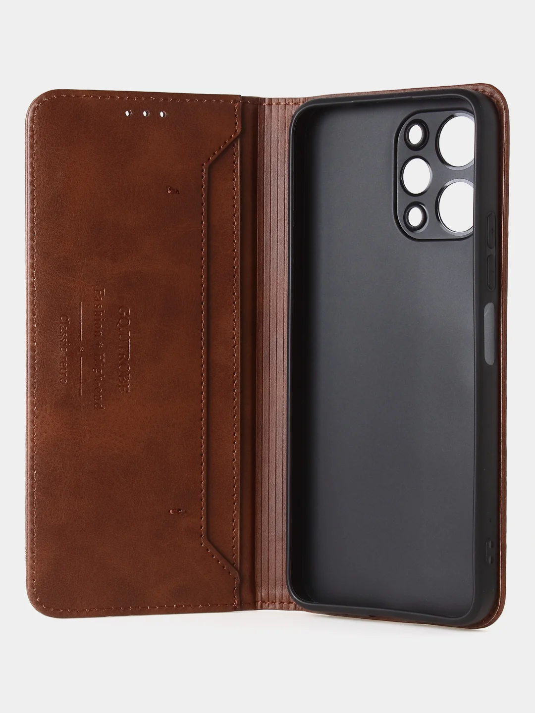 Коричневый чехол-книжка GQ для Redmi 12 / Redmi Note 12R / Poco M6 Pro(5G) из высококачественной кожи