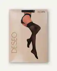 Черный чулки женские DESEO 20 den, на широкой резинке из фактурного кружева