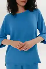 Голубой футболка женская домашняя DESEO оверсайз, с рукавами реглан, круглым вырезом