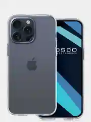 Прозрачный чехол + стекло для iPhone 15 Pro Max силиконовый ROSCO прозрачный с бортиком защитой камер