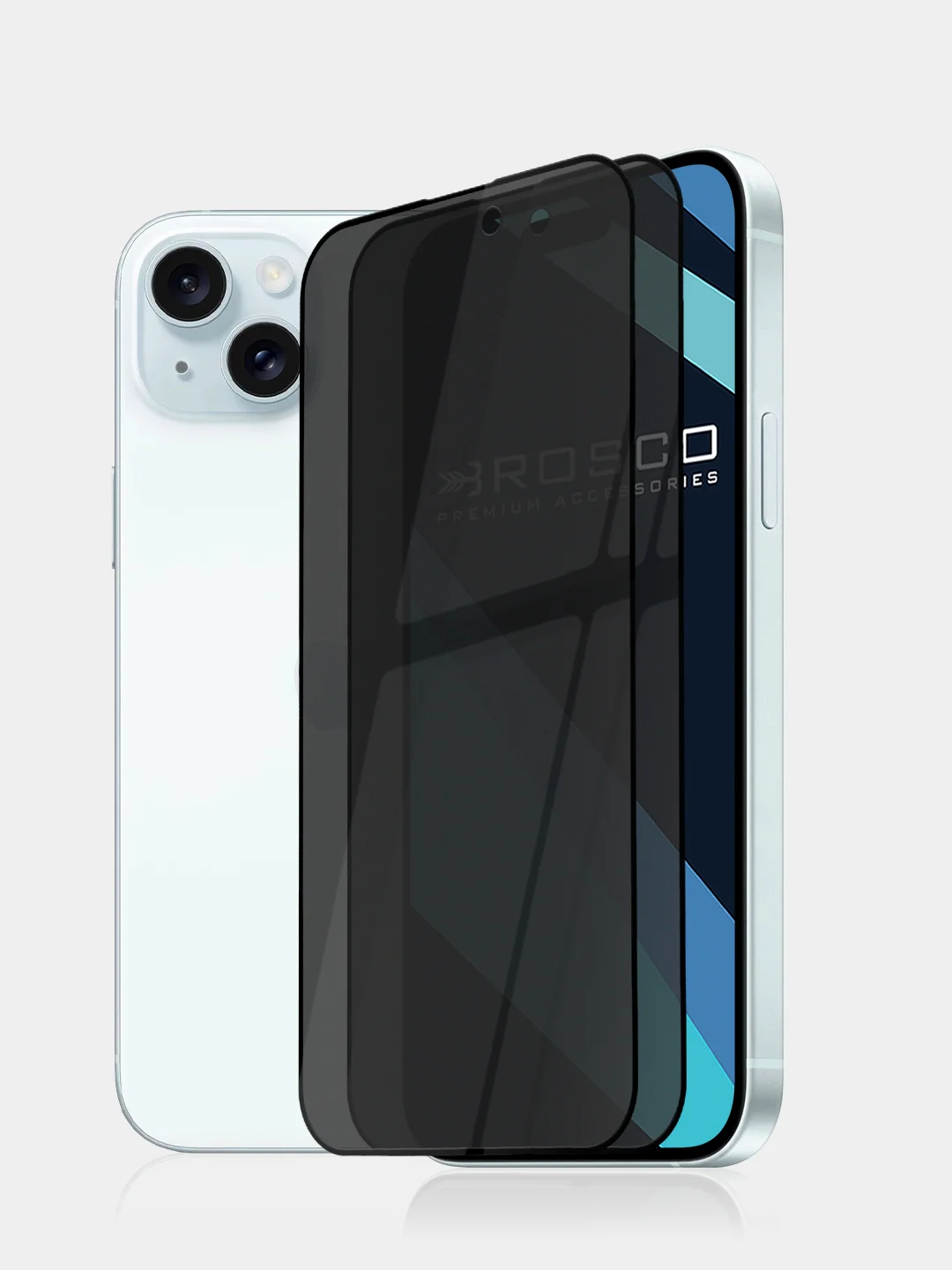 Черный 1-2шт стекло для iPhone 15 Plus защитное ROSCO олеофобное покрытие матовое антишпион рамка