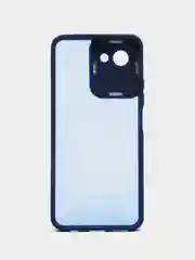 Синий чехол матовый для Realme C30, пластиковый, полупрозрачный, с глянцевой рамкой