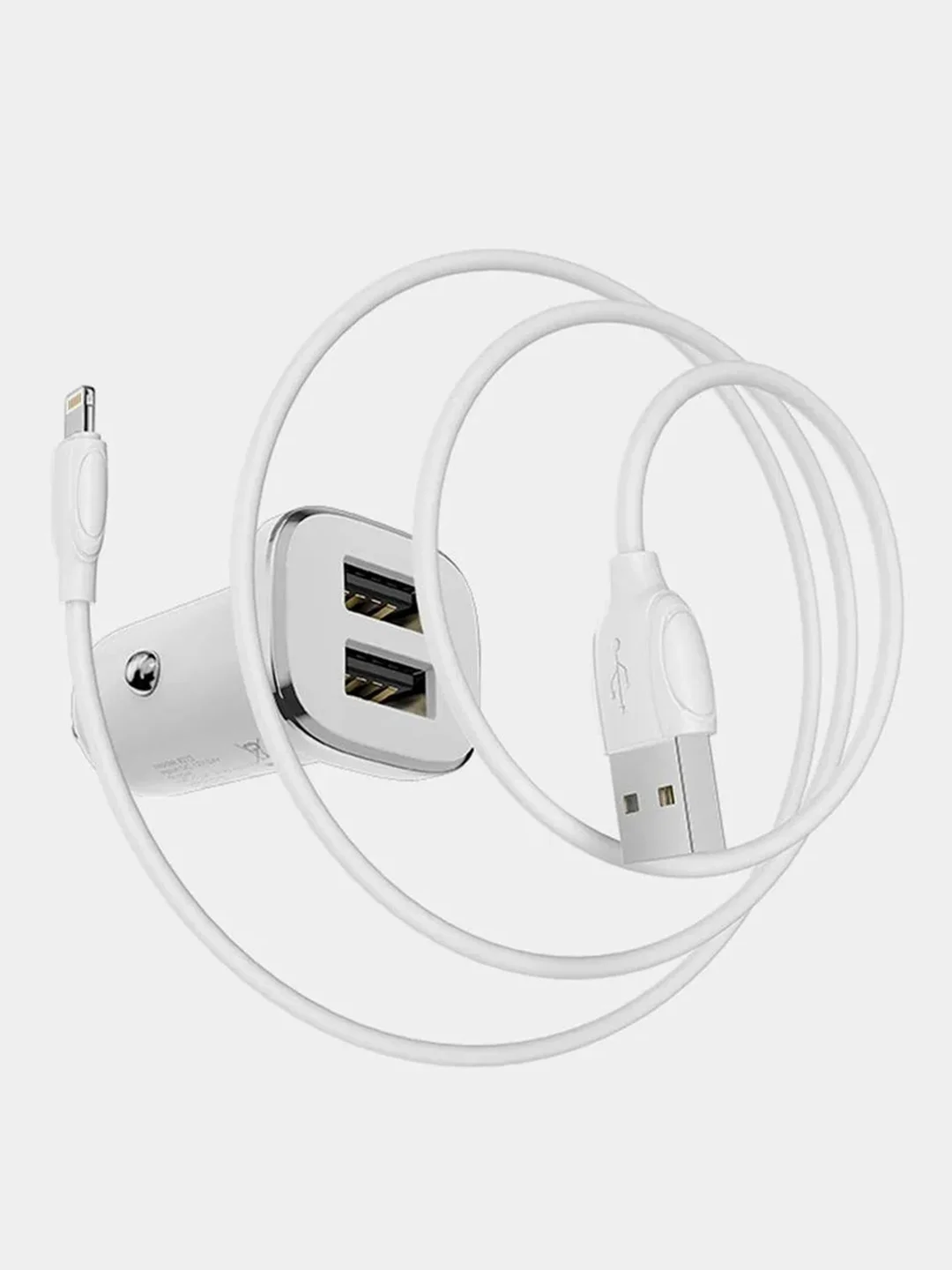 Автомобильное зарядное устройство Borofone BZ12, 2хUSB, 2.4А + кабель Lightning для iPhone