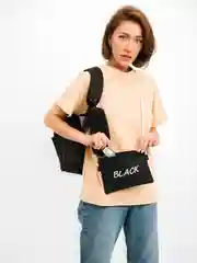 Черный рюкзак женский текстильный, комплект из трех предметов