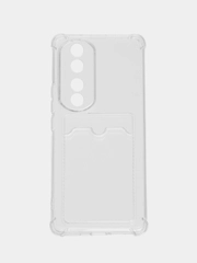 Силиконовый чехол Honor 70 Pro / 70 Plus (Хонор Про Плюс), с карманом для карт, прозрачный