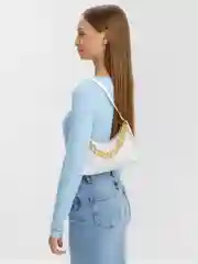 Белый сумка багет с модной цепью