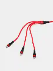 Красный кабель для зарядки 3 в 1, Lightning, TYPE-C, MICRO USB, 120 см