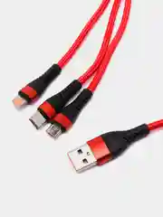 Красный кабель для зарядки 3 в 1, Lightning, TYPE-C, MICRO USB, 120 см