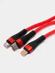 Красный кабель для зарядки 3 в 1, Lightning, TYPE-C, MICRO USB, 120 см