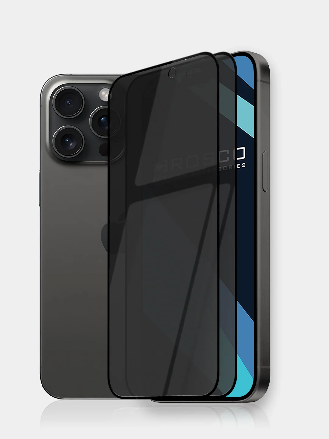 Черный стекло для iPhone 15 Pro защитное ROSCO олеофобное покрытие, матовое, антишпион с рамкой