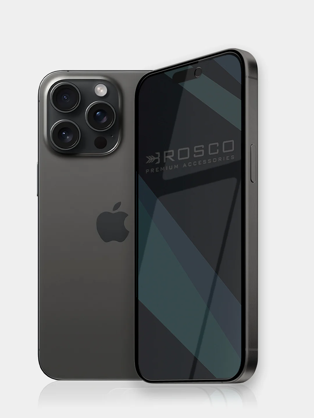 Черный стекло для iPhone 15 Pro защитное ROSCO олеофобное покрытие, матовое, антишпион с рамкой