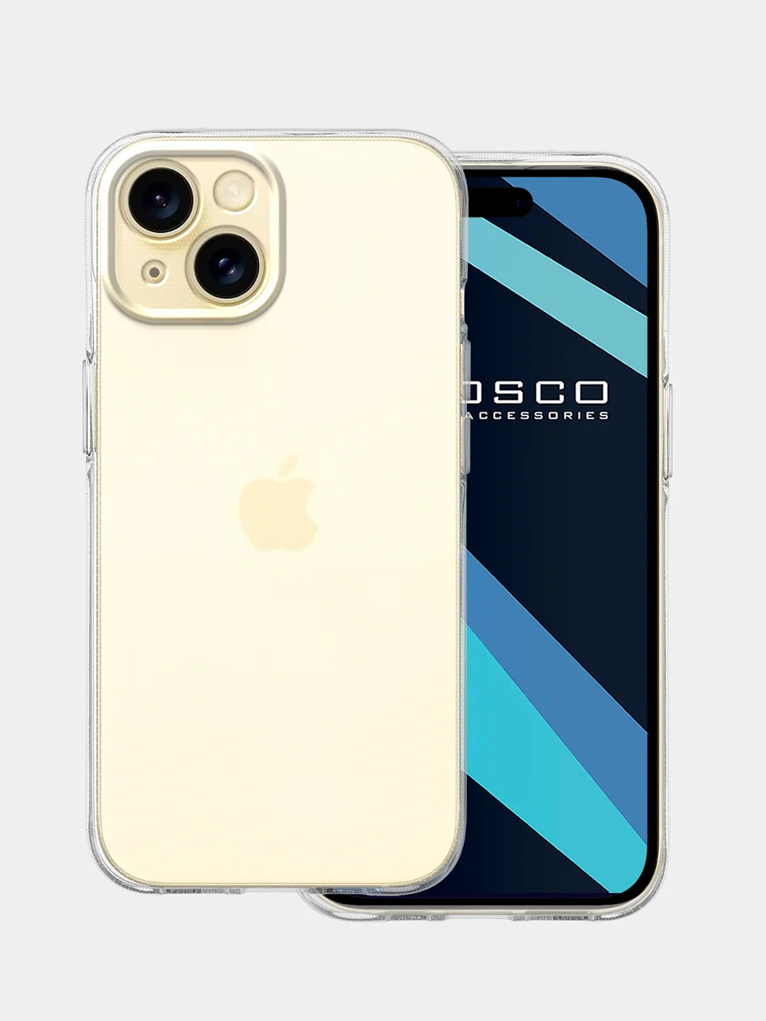 Прозрачный чехол + стекло для iPhone 15 силиконовый ROSCO прозрачный с защитой камер и от прилипания