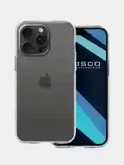 Прозрачный чехол + стекло для iPhone 15 Pro силиконовый ROSCO прозрачный с бортиком- защитой камер