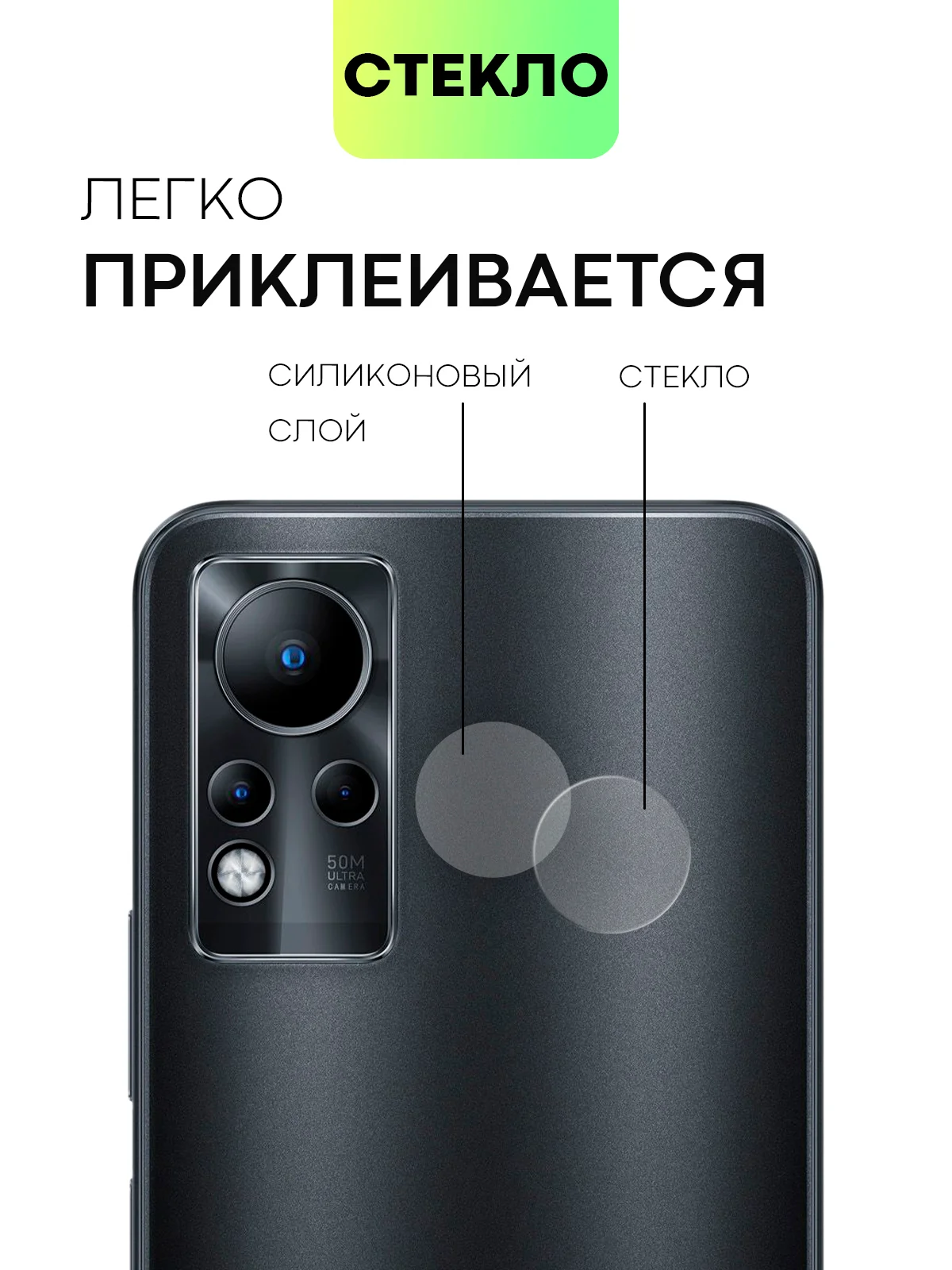 Защитное стекло на камеру BROSCORP для телефона Infinix Note 11, прозрачное, закаленное