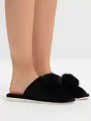 Черный тапочки домашние женские с меховым помпоном, 2 цвета