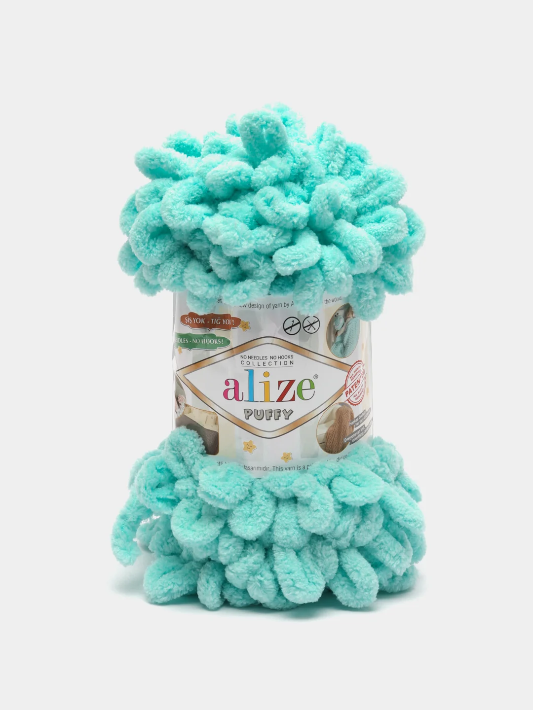Бирюзовый пряжа турецкая Alize puffy/ петельки / пряжа пальцами / микрополиэстер/ ализе пуффи