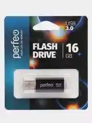 Черный usb память Perfeo C14, USB 3.0, 8 / 16 / 32 / 64 GB, металл, юсб флешка