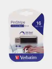 Флешка Verbatim Pin Stripe Black, USB 3.2, Gen 1 2.0, память 16GB