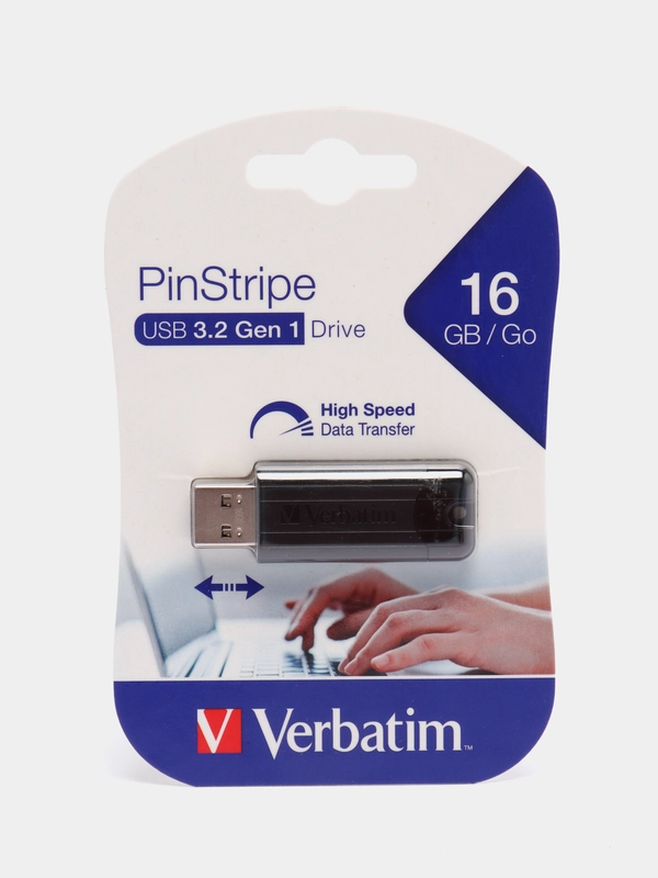 Флешка Verbatim Pin Stripe Black, USB 3.2, Gen 1 2.0, память 16GB
