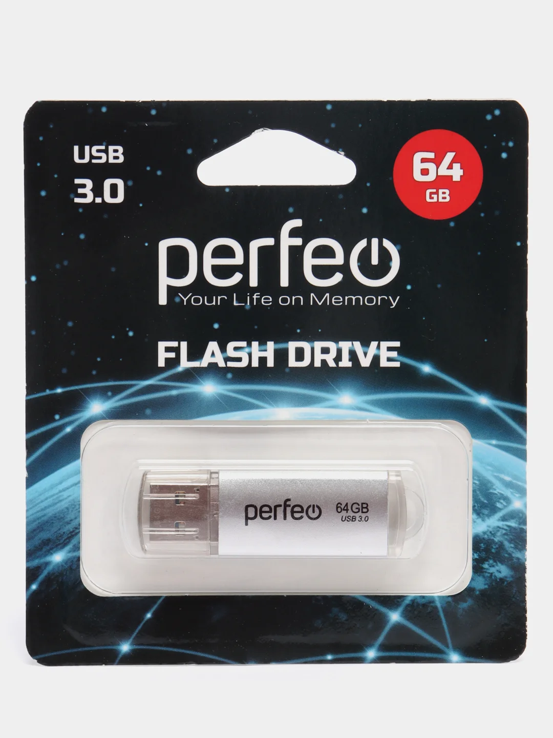 Серебряный usb память Perfeo C14, USB 3.0, 8 / 16 / 32 / 64 GB, металл, юсб флешка