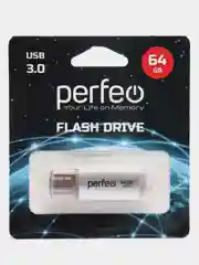 Серебряный usb память Perfeo C14, USB 3.0, 8 / 16 / 32 / 64 GB, металл, юсб флешка