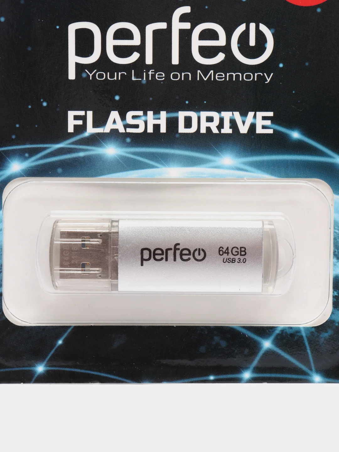 Серебряный usb память Perfeo C14, USB 3.0, 8 / 16 / 32 / 64 GB, металл, юсб флешка