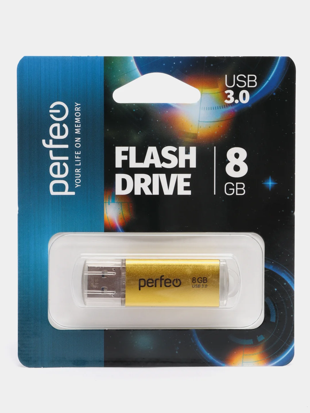 Золотой usb память Perfeo C14, USB 3.0, 8 / 16 / 32 / 64 GB, металл, юсб флешка