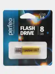 Золотой usb память Perfeo C14, USB 3.0, 8 / 16 / 32 / 64 GB, металл, юсб флешка