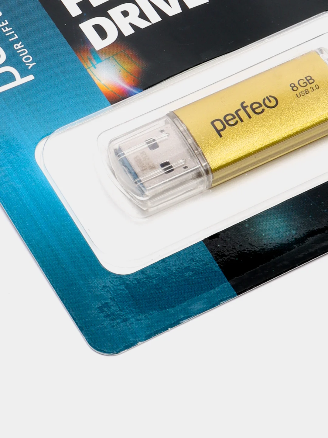 Золотой usb память Perfeo C14, USB 3.0, 8 / 16 / 32 / 64 GB, металл, юсб флешка