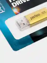 Золотой usb память Perfeo C14, USB 3.0, 8 / 16 / 32 / 64 GB, металл, юсб флешка