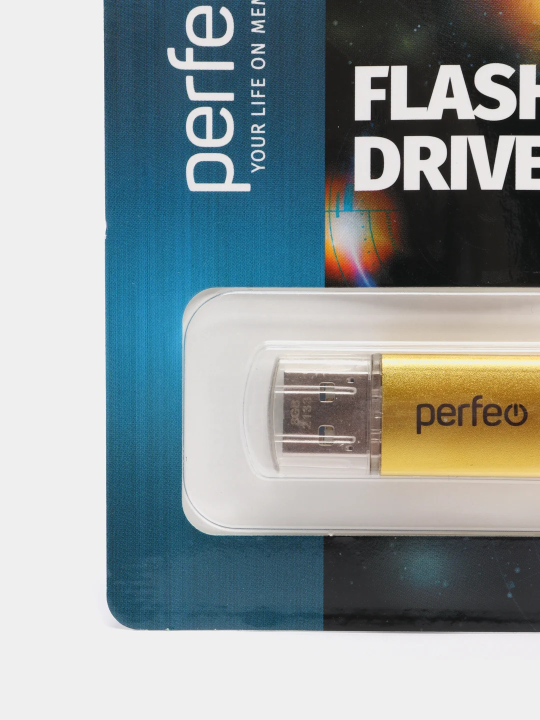 Золотой usb память Perfeo C14, USB 3.0, 8 / 16 / 32 / 64 GB, металл, юсб флешка