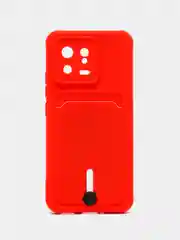 Красный чехол Xiaomi 13, Сяоми 13 силиконовый с карманом для карты