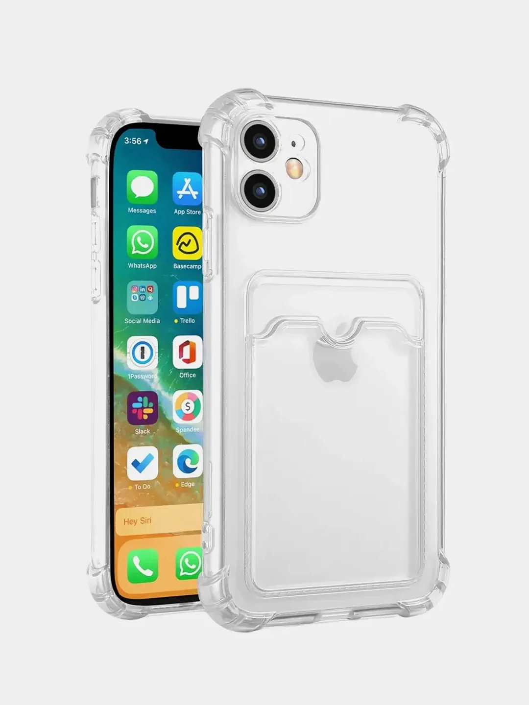 Прозрачный чехол силиконовый на iPhone 11, 12, 13, 14 Pro, Max, Plus, с карманом для карт