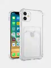 Прозрачный чехол силиконовый на iPhone 11, 12, 13, 14 Pro, Max, Plus, с карманом для карт