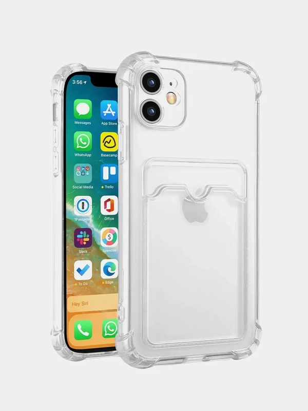 Чехол силиконовый на iPhone 11, 12, 13, 14 Pro, Max, Plus, с карманом для карт