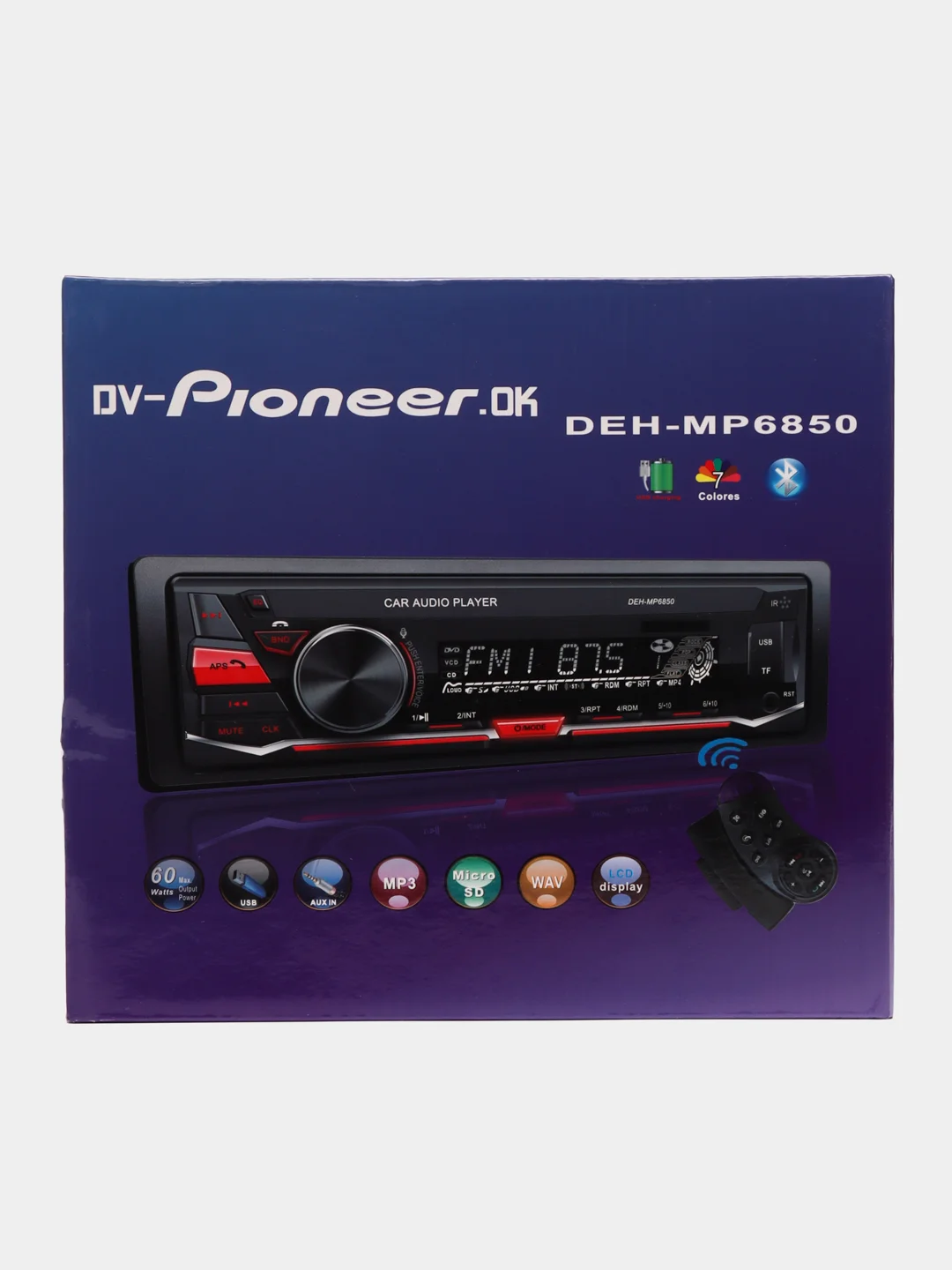 Автомагнитола 1 DIN DEH-MP6850, Bluetooth, с громкой связью, 7 цветов подсветки