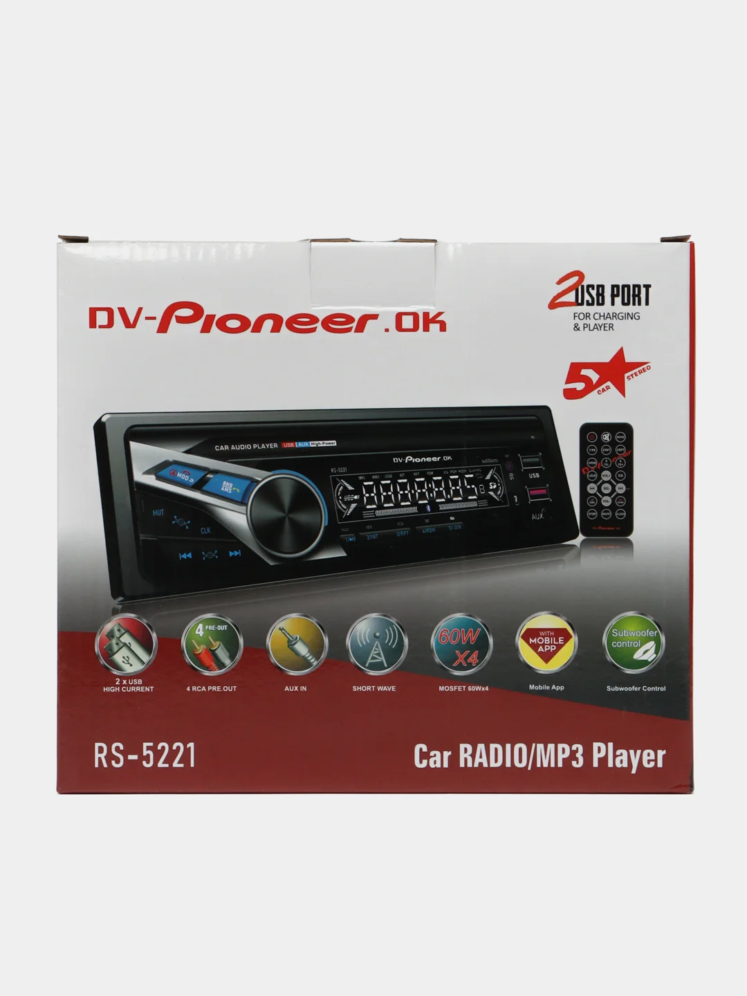 Автомагнитола 1 DIN RS-5221, Bluetooth, с громкой связью, 2 USB